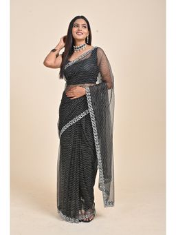 Vervee Couture - Women Black Net Aura Designer Wear Saree with Unstitched Blouse