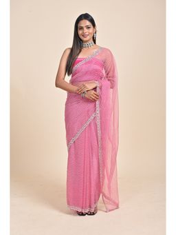 Vervee Couture - Women Pink Net Aura Designer Wear Saree with Unstitched Blouse