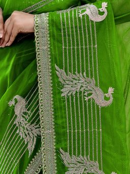 Vervee Couture - Women Green Net Barhin Designer Wear Saree with Unstitched Blouse
