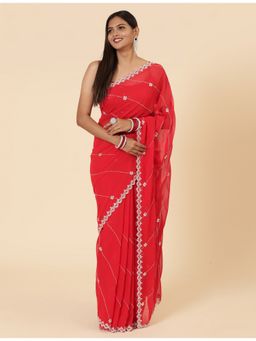 Vervee Couture - Women Red Georgette Evara Designer Wear Saree with Unstitched Blouse