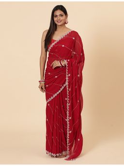 Vervee Couture - Women Maroon Georgette Evara Designer Wear Saree with Unstitched Blouse