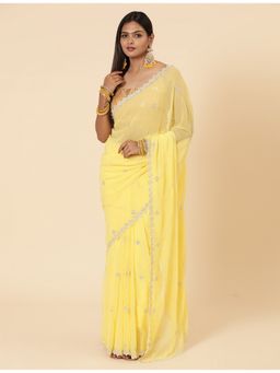 Vervee Couture - Women Yellow Georgette Evara Designer Wear Saree with Unstitched Blouse