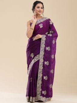 Vervee Couture - Women Purple Silk Blend Gulmar Designer Wear Saree with Unstitched Blouse