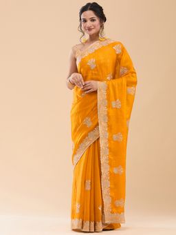 Vervee Couture - Women Mustard Silk Blend Gulmar Designer Wear Saree with Unstitched Blouse