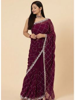 Vervee Couture - Women Purple Georgette Inara Designer Wear Saree with Unstitched Blouse