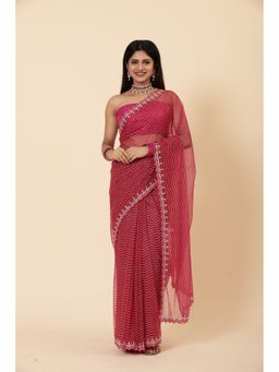 Vervee Couture - Women Pink Net Inna Designer Wear Saree with Unstitched Blouse