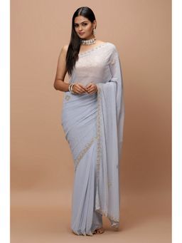 Vervee Couture - Women Grey Georgette Izar Designer Wear Saree with Unstitched Blouse