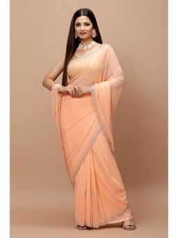 Vervee Couture - Women Peach Georgette Izar Designer Wear Saree with Unstitched Blouse