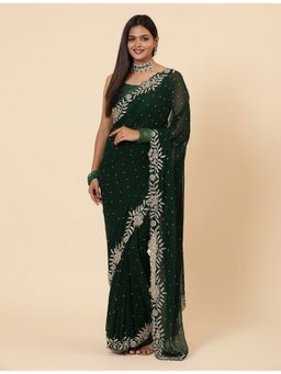 Vervee Couture - Women Green Georgette Kai Designer Wear Saree with Unstitched Blouse