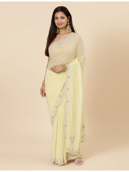 Vervee Couture - Women Yellow Georgette Inara Designer Wear Saree with Unstitched Blouse