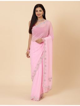 Vervee Couture - Women Pink Georgette Inara Designer Wear Saree with Unstitched Blouse