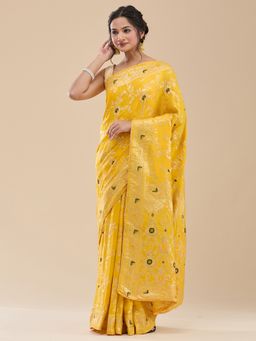 Vervee Couture - Women Mustard Brocade Nasir Designer Wear Saree with Unstitched Blouse
