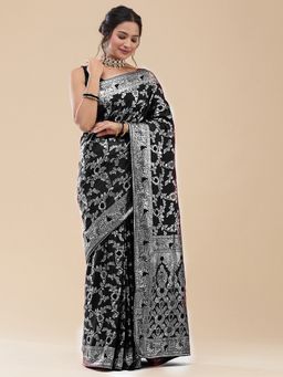 Vervee Couture - Women Black Brocade Nasir Designer Wear Saree with Unstitched Blouse