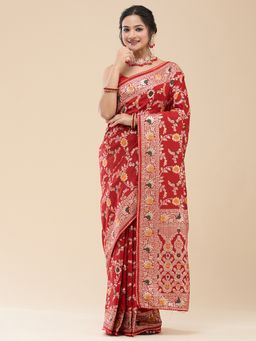 Vervee Couture - Women Red Brocade Nasir Designer Wear Saree with Unstitched Blouse