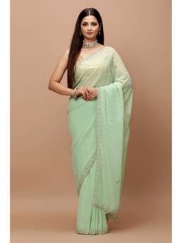 Vervee Couture - Women Green Georgette Naz Designer Wear Saree with Unstitched Blouse