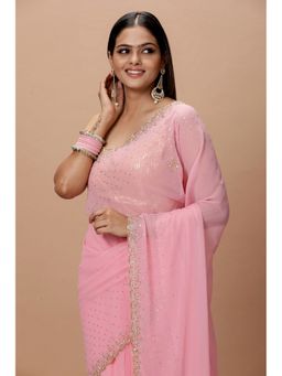 Vervee Couture - Women Pink Georgette Naz Designer Wear Saree with Unstitched Blouse