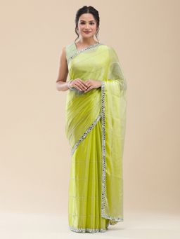 Vervee Couture - Women Green Organza Neerja Designer Wear Saree with Unstitched Blouse