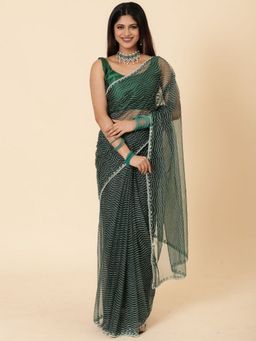 Vervee Couture - Women Green Net Roza Designer Wear Saree with Unstitched Blouse