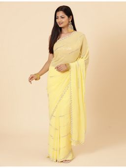 Vervee Couture - Women Yellow Georgette Sansa Designer Wear Saree with Unstitched Blouse
