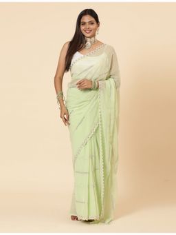 Vervee Couture - Women Green Georgette Sansa Designer Wear Saree with Unstitched Blouse
