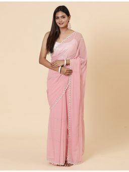 Vervee Couture - Women Pink Georgette Sansa Designer Wear Saree with Unstitched Blouse