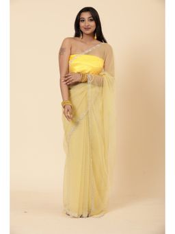 Vervee Couture - Women Yellow Net Tara Designer Wear Saree with Unstitched Blouse