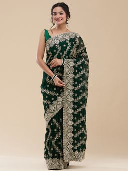 Vervee Couture - Women Green Georgette Tarang Designer Wear Saree with Unstitched Blouse