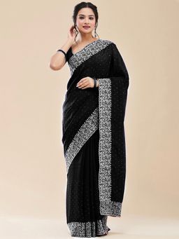 Vervee Couture - Women Black Poly Georgette Vamika Designer Wear Saree with Unstitched Blouse