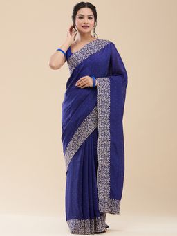 Vervee Couture - Women Blue Poly Georgette Vamika Designer Wear Saree with Unstitched Blouse