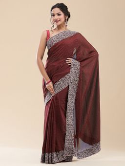 Vervee Couture - Women Maroon Poly Georgette Vamika Designer Wear Saree with Unstitched Blouse