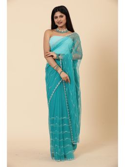 Vervee Couture - Women Blue Net Zehar Designer Wear Saree with Unstitched Blouse