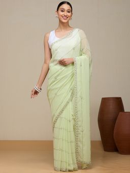 Vervee Couture - Women Green Georgette Zeya Designer Wear Saree with Unstitched Blouse