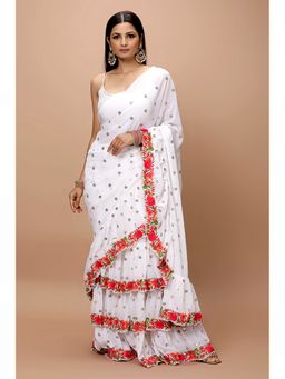 Vervee Couture - Women White Georgette Zikr Designer Wear Saree with Unstitched Blouse