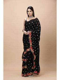 Vervee Couture - Women Black Georgette Zikr Designer Wear Saree with Unstitched Blouse