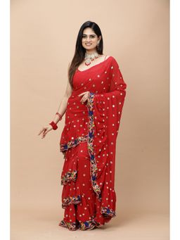 Vervee Couture - Women Red Georgette Zikr Designer Wear Saree with Unstitched Blouse