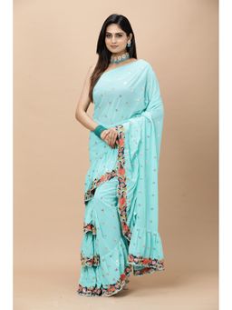 Vervee Couture - Women Blue Georgette Zikr Designer Wear Saree with Unstitched Blouse