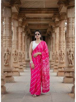 Anjaneya Sarees - Women Pink Linen Printed Saree with Unstitched Blouse