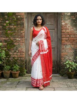 Anjaneya Sarees - Women Linen Printed Saree with Unstitched Blouse