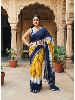 Anjaneya Sarees - Women Multi-Color Linen Printed Saree with Unstitched Blouse