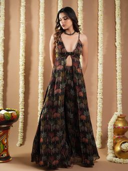 Ahi Clothing - Black Printed Glass Neck Indo Kurta with Palazzo