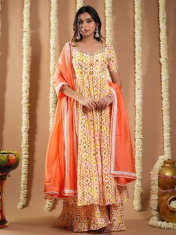 AHI Clothing - Multi-Color Multicolor Printed Anarkali Kurta with Palazzo and Dupatta
