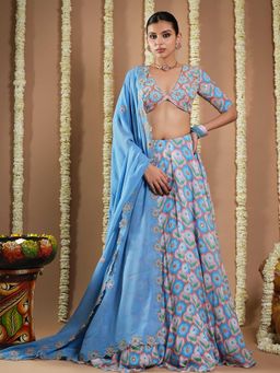 AHI Clothing - Endless Sky Blue Printed Lehenga with Choli and Dupatta