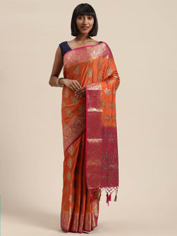 Mimosa - Women Kanjivaram Style Silk Saree With Unstitched Blouse
