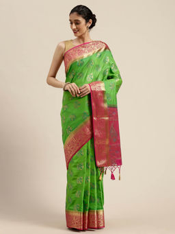 Mimosa - Women Kanjivaram Style Silk Saree With Unstitched Blouse