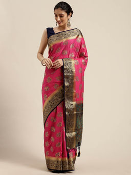 Mimosa - Women Kanjivaram Style Silk Saree With Unstitched Blouse