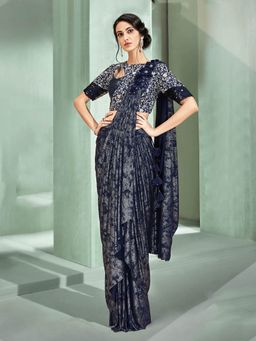 Odette - Blue Lycra Designer Saree with Unstitched Blouse