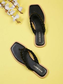 Bruno Manetti - Womens Black Slip-On Back Open Braided Designs Flats