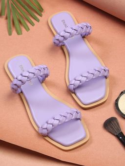 Bruno Manetti - Womens Purple Slip-On Back Open Braided Design Flats