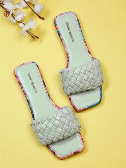 Bruno Manetti - Womens Green Slip-On Back Open Braided Designs Flats