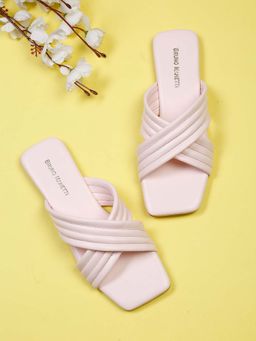 Bruno Manetti - Womens Pink Slip-On Back Open Crose Strap Flats